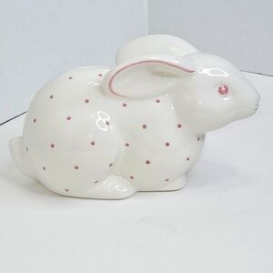 TIFFANY & CO Rabbit Bunny Piggy Bank White Pink Polka Dot Ceramic Handpainted
